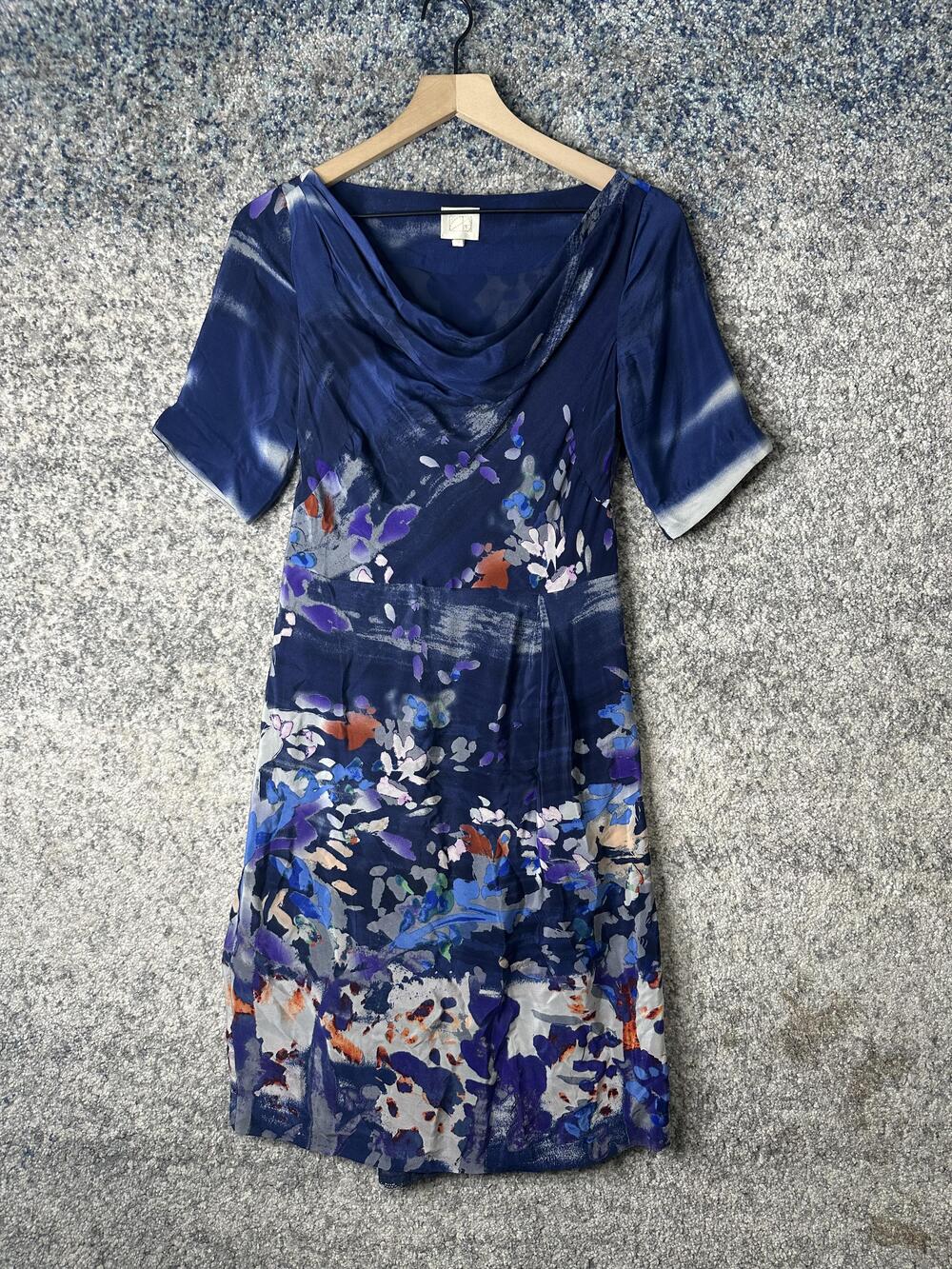 Anthropologie Odille Dress Womens 2 Floral Print Cowl Neck Short Sleeve Artistic